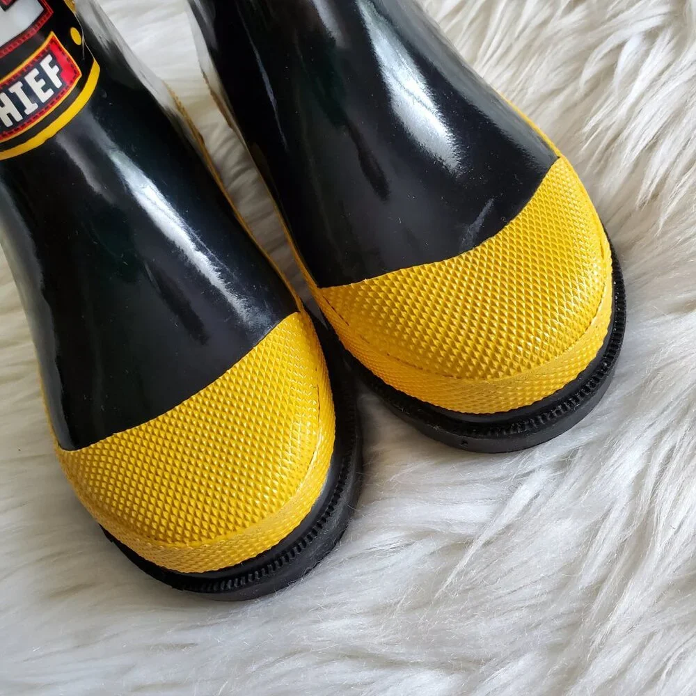 Western Chief Kids Black/Yellow Firefighter Waterproof Rain Boots SZ 8